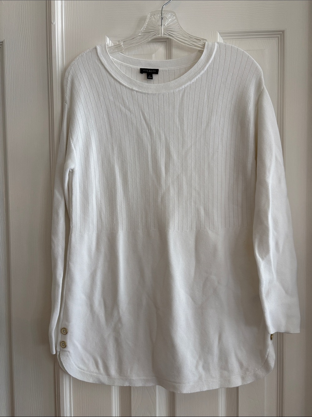 Talbots white cotton rayon tunic mixed stitch oversized sweater women’s small